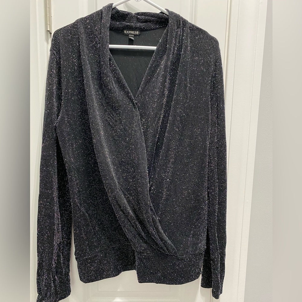Express black and silver slinky top